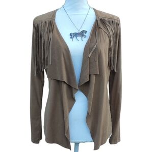 YoYo 5 Brown Fringe Open Jacket  Waterfall Front Size Small